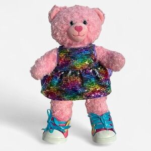 Build-A-Bear Pink Bear with Rainbow Sequin Dress